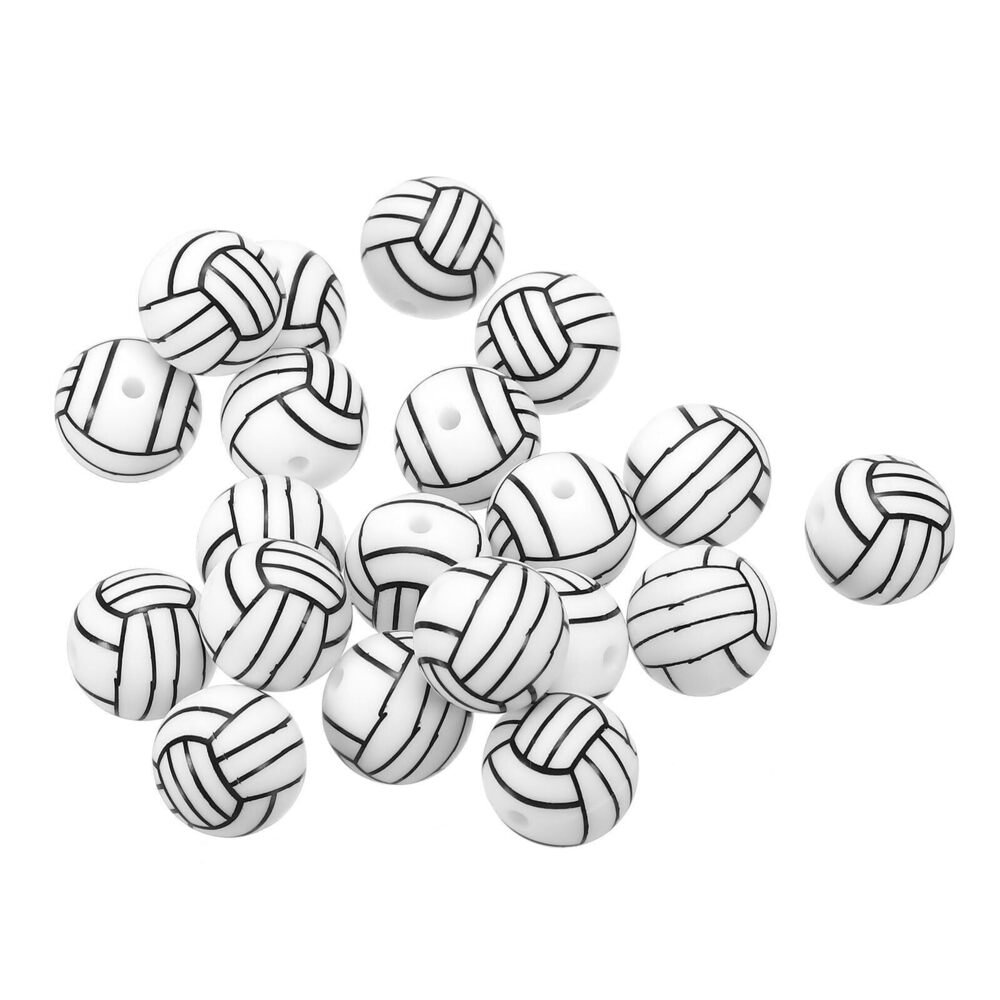 4865 12mm Sports Ball Beads, 36 Pack Silicone Sports Beads Volleyball Bead